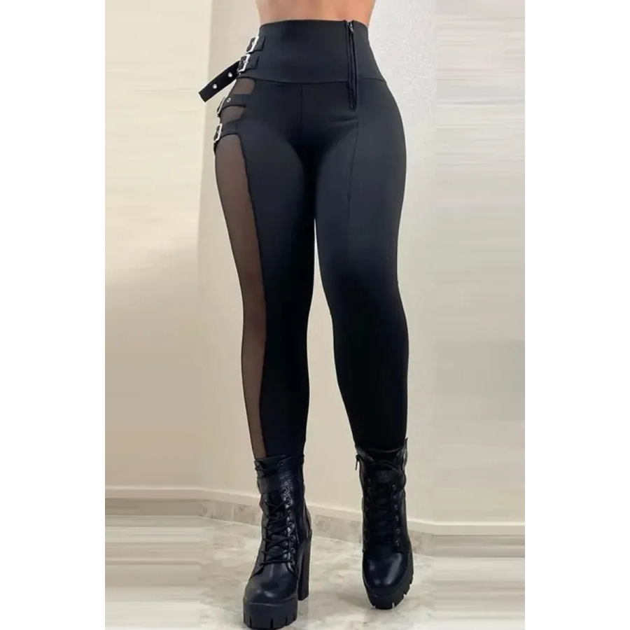 Black Casual Solid Patchwork Skinny High Waist Conventional Solid Color Trousers