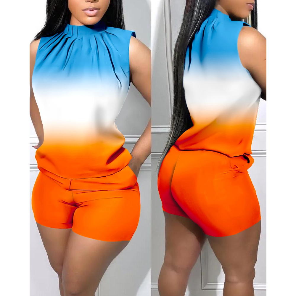 Ombre Mock Neck Ruched Top & Shorts Set