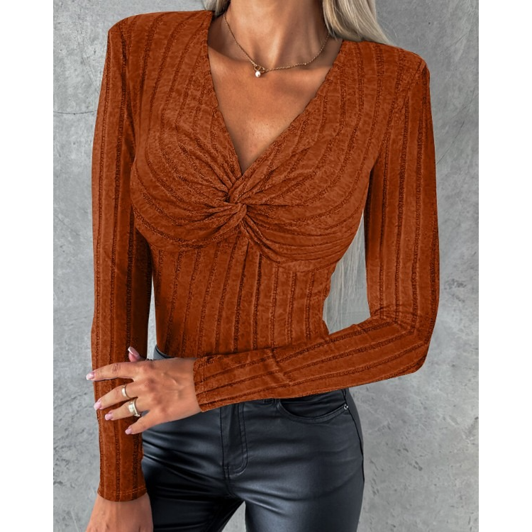 Twisted Long Sleeve Ribbed Top