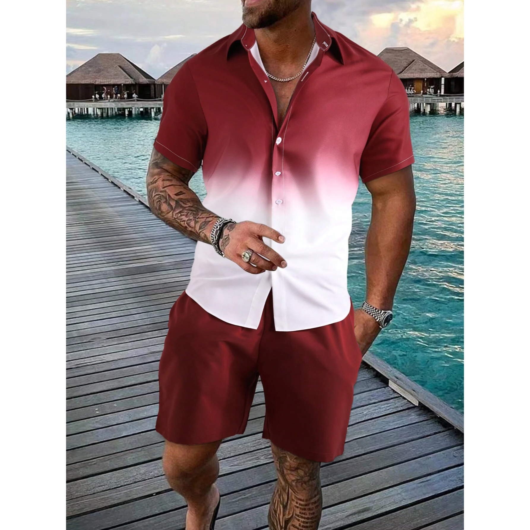 Manfinity Homme Heren Ombre Shirt & Shorts