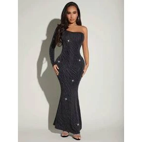 SXY Party Texture Mermaid Style One Shoulder Women's Maxi Dress