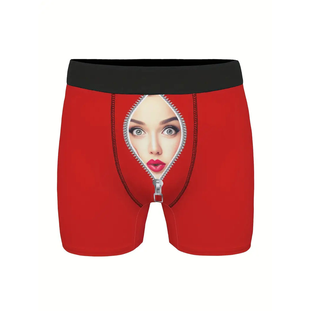 Custom Men's Underwear Face Photo Personalized Shorts For Boyfriend Husband, Zip